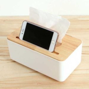 Wooden Tissue Box with Phone Holder